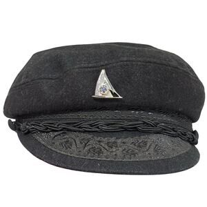 Vintage Authentic Greek Fisherman’s cap hat black wool blend lace trim visor